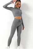 Knitted Half Zipper High Waist Pants Set