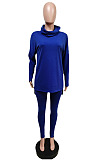 New Women's Cotton Blend Long Sleeve Ruffle Neck Irregularity Tops Bodycon Pants Plain Suit F88407