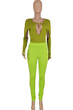 Fashion Sexy Hollow Out Contrast Color Long Sleeve Bodycon Pants Sets FFE205