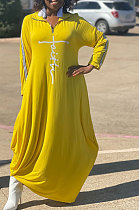 Women's Long Sleeve Letters Printing V Collar Autumn Winter Loose Long Dress AL197