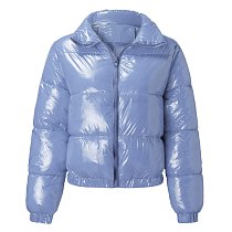 Copy Plain High Neck Bubble Jacket in Light Blue
