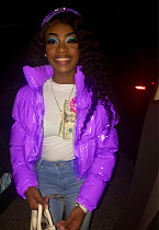 Plain High Neck Bubble Jacket in Purple