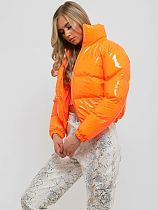 Plain High Neck Bubble Jacket in Orange Yellow