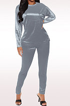 Euramerican Women's Long Sleeve Round Collar Casual Pants Sets FMM89