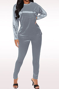 Euramerican Women's Long Sleeve Round Collar Casual Pants Sets FMM89