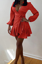 Euramerican Womens Sexy Collect Waist Long Sleeve Mini Dress QMX1025