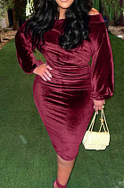 Sexy Fashion Pure Color A Wrod Shoulder Batwting Sleeve Slim Fitting Warp Dress H1762