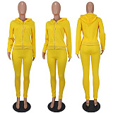 Euramerican Women's Trendy Casual Solid Color Thick Zipper Pants Sets ED8553