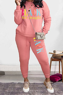 Euramerican Winter Letters Printing Solid Color Pullover Pants Sets DY66303