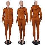 Euramerican Women's Trendy Casual Solid Color Thick Zipper Pants Sets ED8553