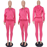 Euramerican Women's Trendy Casual Solid Color Thick Zipper Pants Sets ED8553