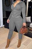 Euramerican Women's Trendy Casual Solid Color Thick Zipper Pants Sets ED8553
