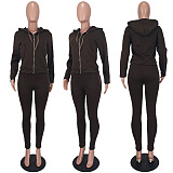 Euramerican Women's Trendy Casual Solid Color Thick Zipper Pants Sets ED8553