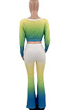 Euramerican Fashion Casual Gradient Long Sleeve Tops Flare Leg Pants Sets AYQ08037