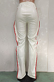 New Slim Fitting Webbing Spliced Ruffle Leather Casual Pants BN9312