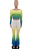 Euramerican Fashion Casual Gradient Long Sleeve Tops Flare Leg Pants Sets AYQ08037