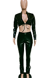 Wholesale New Leather Long Sleeve Cardigan Bandage Tops Trousers Solid Color Suit BN9311