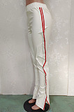 New Slim Fitting Webbing Spliced Ruffle Leather Casual Pants BN9312