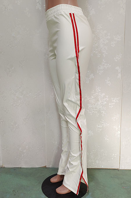 New Slim Fitting Webbing Spliced Ruffle Leather Casual Pants BN9312