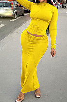 Women Fashion Solid Color Long Sleeve Bodycon Skirts Sets YS529