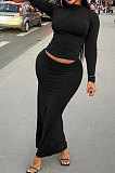 Women Fashion Solid Color Long Sleeve Bodycon Skirts Sets YS529