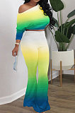 Euramerican Fashion Casual Gradient Long Sleeve Tops Flare Leg Pants Sets AYQ08037