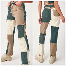 Color Block Spliced High Waist Pencil Long Jeans Pants HB4612