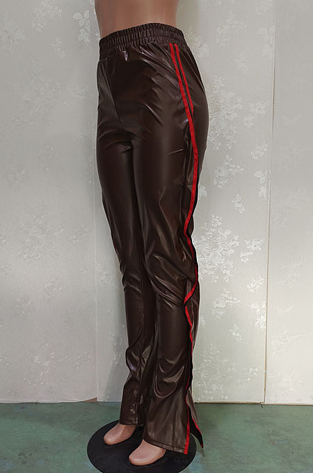 New Slim Fitting Webbing Spliced Ruffle Leather Casual Pants BN9312