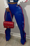 New Slim Fitting Webbing Spliced Ruffle Leather Casual Pants BN9312