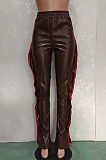 New Slim Fitting Webbing Spliced Ruffle Leather Casual Pants BN9312