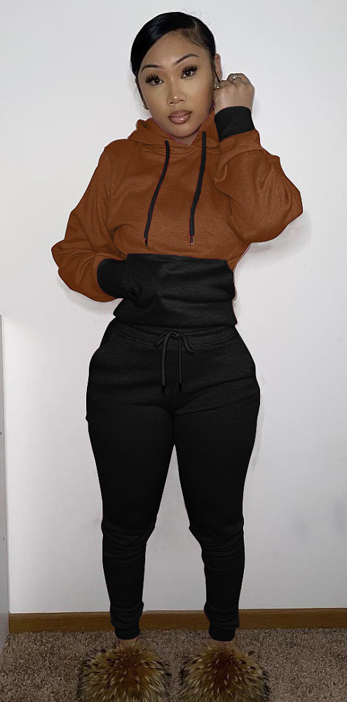 Euramerican Woemn Hoodie Spliced Sport Pants Sets YSH86284