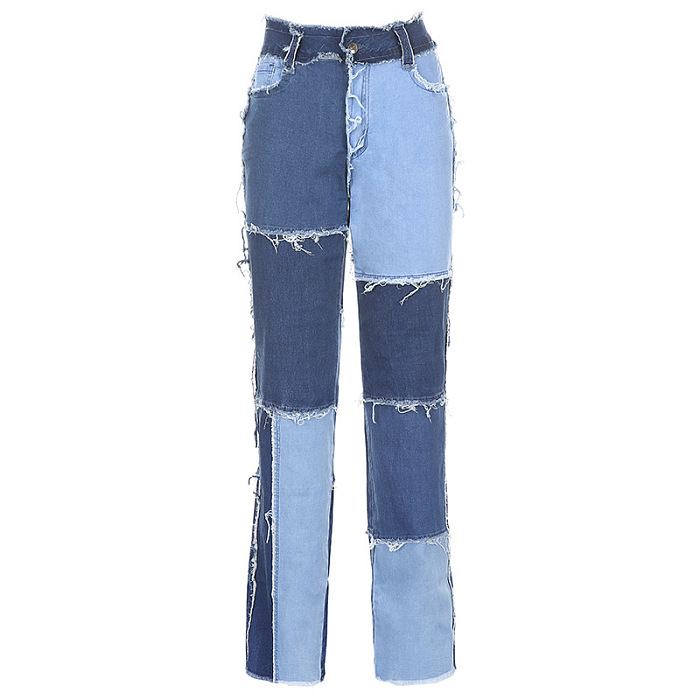 Color Block Spliced High Waist Pencil Long Jeans Pants HB4612