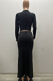 Women Fashion Solid Color Long Sleeve Bodycon Skirts Sets YS529