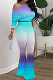 Euramerican Fashion Casual Gradient Long Sleeve Tops Flare Leg Pants Sets AYQ08037