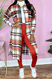Plaid Printing Single-Breasted Turn-Down Collar Lower Hem Split Long Coat Midi Dress LML284