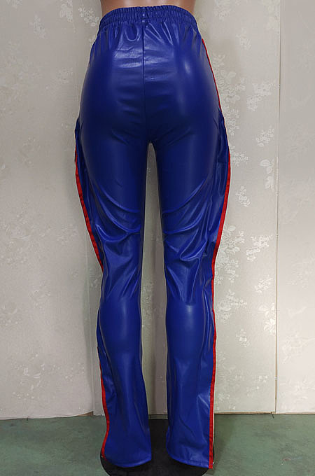 New Slim Fitting Webbing Spliced Ruffle Leather Casual Pants BN9312