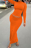 Women Fashion Solid Color Long Sleeve Bodycon Skirts Sets YS529