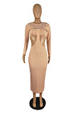 Sexy New Ribber Long Sleeve Round Neck Hollow Out Strapless Backless Slim Fitting Dress ZMM9146