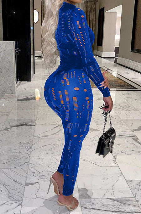 Fashion Casual Long Sleeve O Neck Tops Skinny Pants Hole Plain Suits ALS272 
