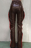 New Slim Fitting Webbing Spliced Ruffle Leather Casual Pants BN9312