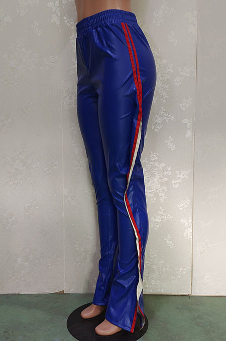 New Slim Fitting Webbing Spliced Ruffle Leather Casual Pants BN9312