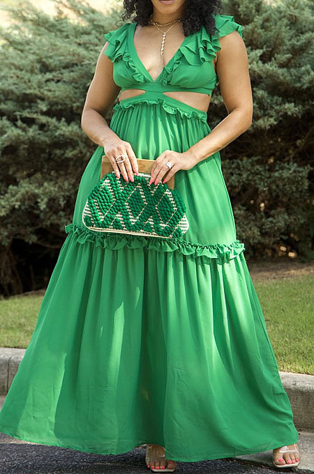 Sexy New Elegant Ruffle V Neck Back Bandage For Party Dress RMH8939