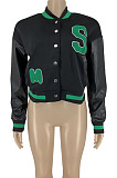 Letters Embroidery PU Leather Spliced Women's Baseball Jacket Coat DN8652