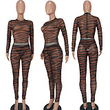 Fashion Sexy Leopard Mesh Spaghetti Bodycon Pants Sets ED1105