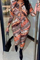 Euramerican Women Sexy Hollow Out Bandage Printing High Waist Bodycon Jumpsuits AGY68540