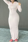 Casual Simple Pure Color High Elastic Cotton Blend Hooded Dress BN9314