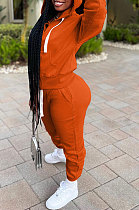 Euramerican Women Pure Color Cardigan Hoodie Zipper Sport Pants Sets ED1104