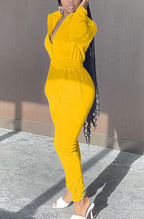 Women Solid Color Zipper Thick High Waist Bodycon Jumpsuits AL198