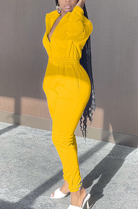 Women Solid Color Zipper Thick High Waist Bodycon Jumpsuits AL198