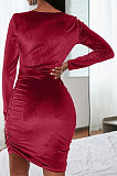 Korea Velvet Sexy Fashion Hollow Out Shirred Detail Collect Waist Mini Dress GB8040